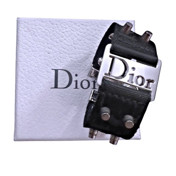 Vintage DIOR x John Galliano Bracelet Black Canvas & Silver Stud Hardware - Picture 1 of 9